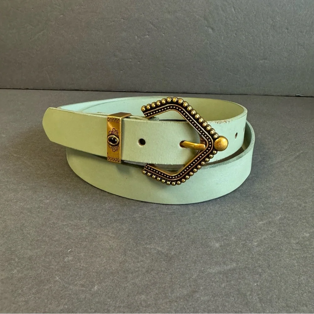 Treasure & Bond Sienna Western Leather Belt Sea Green Gold Tone Buckle‎ XL